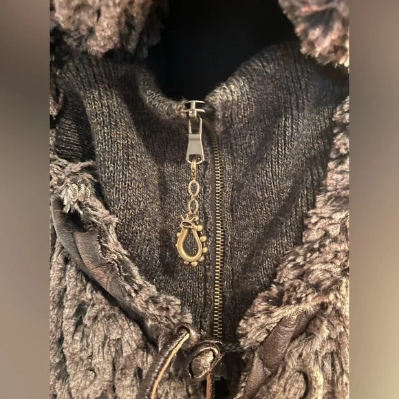 Save The Queen Brown Teddy Jacket with Leather Trim and Hood - Picture 4 of 14